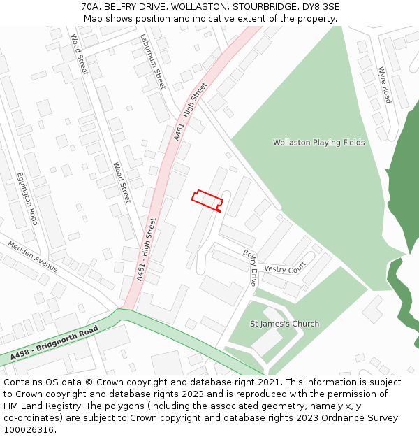 70A, BELFRY DRIVE, WOLLASTON, STOURBRIDGE, DY8 3SE: Location map and indicative extent of plot