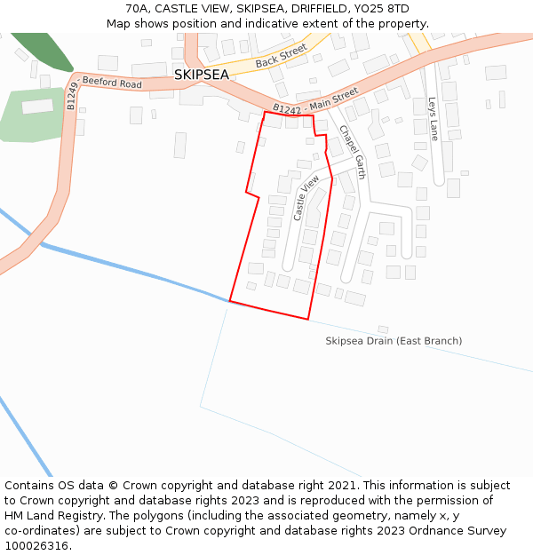 70A, CASTLE VIEW, SKIPSEA, DRIFFIELD, YO25 8TD: Location map and indicative extent of plot