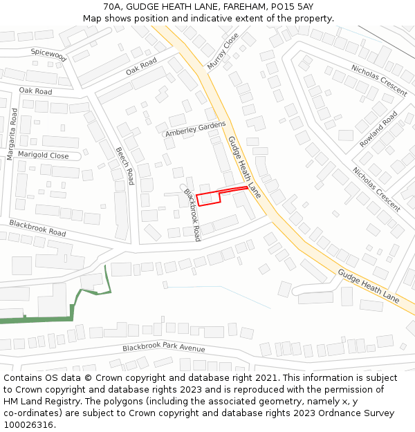 70A, GUDGE HEATH LANE, FAREHAM, PO15 5AY: Location map and indicative extent of plot