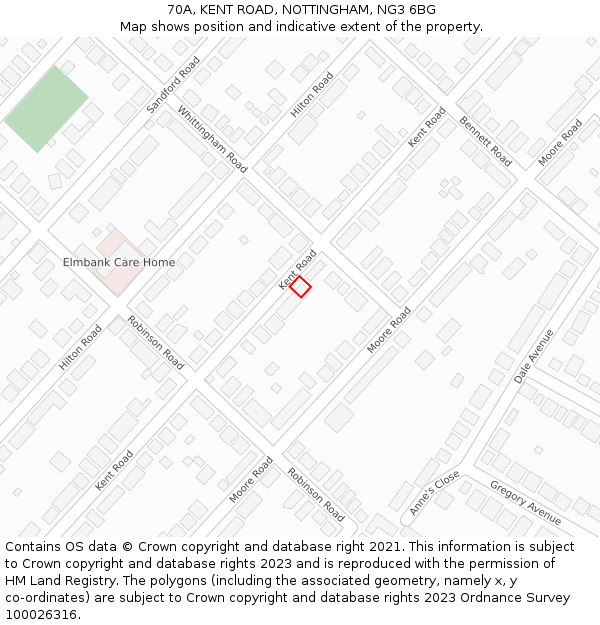 70A, KENT ROAD, NOTTINGHAM, NG3 6BG: Location map and indicative extent of plot