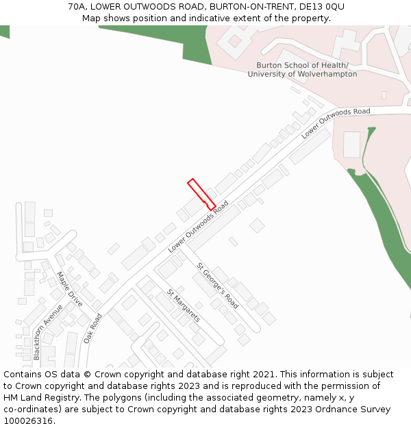 70A, LOWER OUTWOODS ROAD, BURTON-ON-TRENT, DE13 0QU: Location map and indicative extent of plot
