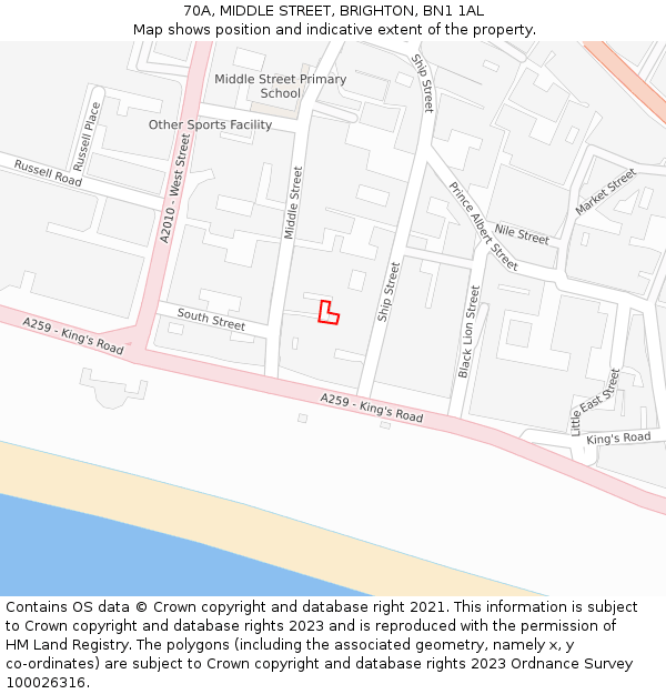 70A, MIDDLE STREET, BRIGHTON, BN1 1AL: Location map and indicative extent of plot