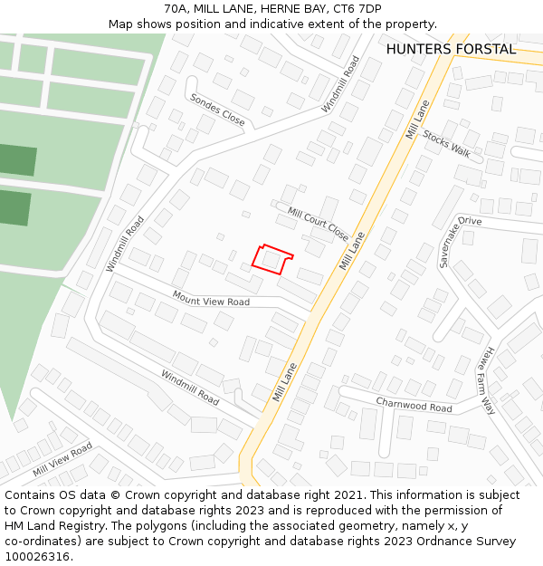 70A, MILL LANE, HERNE BAY, CT6 7DP: Location map and indicative extent of plot