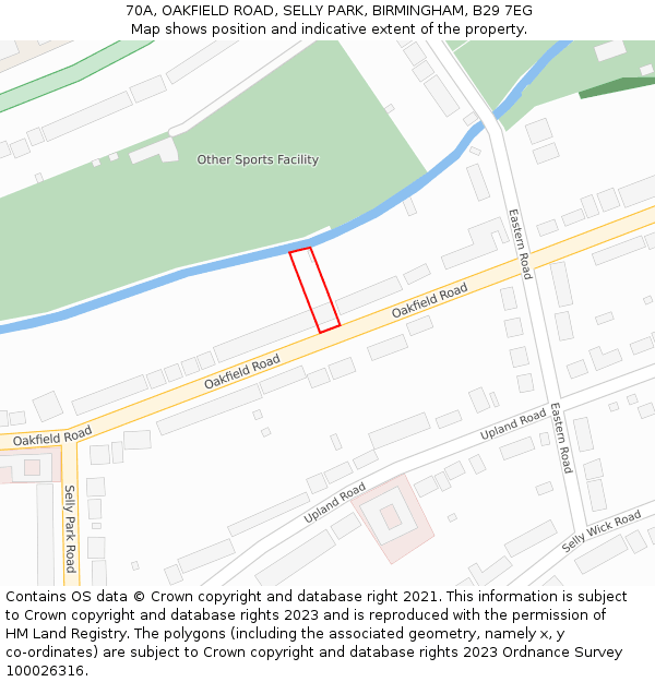 70A, OAKFIELD ROAD, SELLY PARK, BIRMINGHAM, B29 7EG: Location map and indicative extent of plot