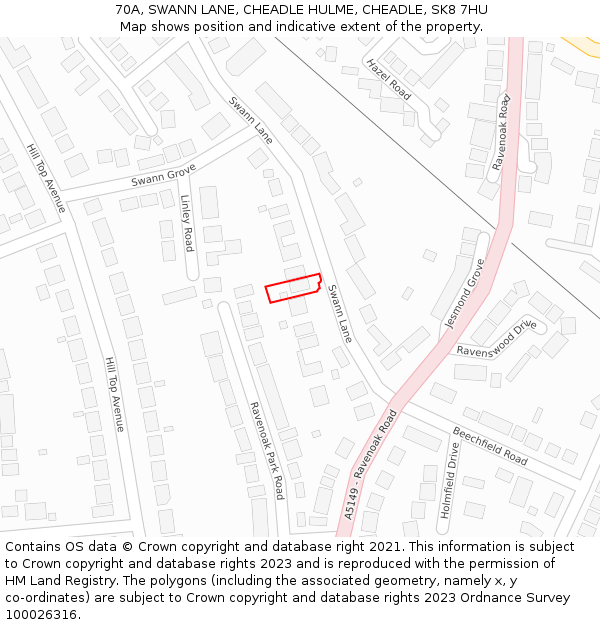 70A, SWANN LANE, CHEADLE HULME, CHEADLE, SK8 7HU: Location map and indicative extent of plot