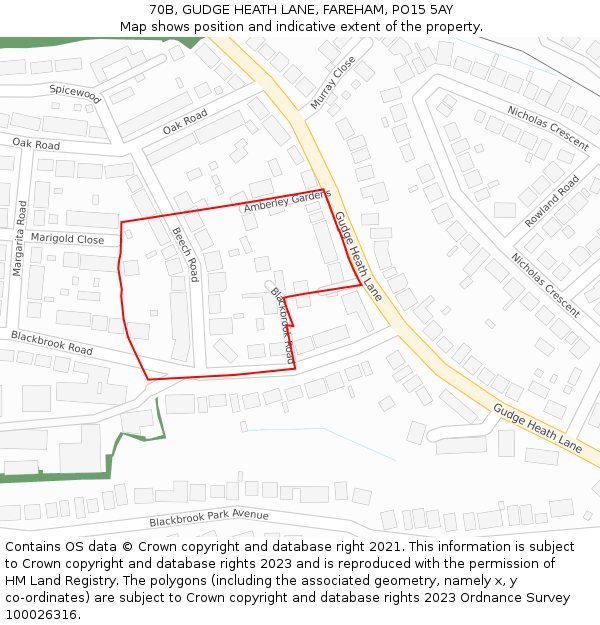 70B, GUDGE HEATH LANE, FAREHAM, PO15 5AY: Location map and indicative extent of plot