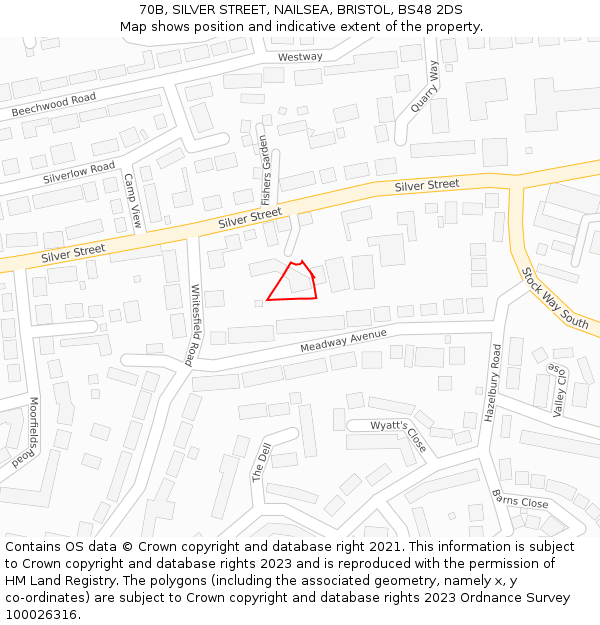 70B, SILVER STREET, NAILSEA, BRISTOL, BS48 2DS: Location map and indicative extent of plot