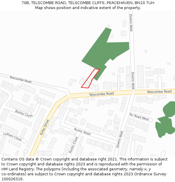 70B, TELSCOMBE ROAD, TELSCOMBE CLIFFS, PEACEHAVEN, BN10 7UH: Location map and indicative extent of plot