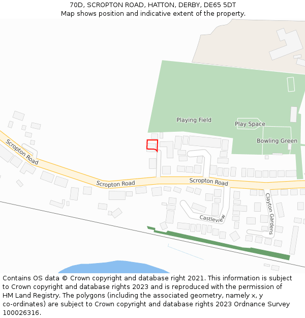 70D, SCROPTON ROAD, HATTON, DERBY, DE65 5DT: Location map and indicative extent of plot