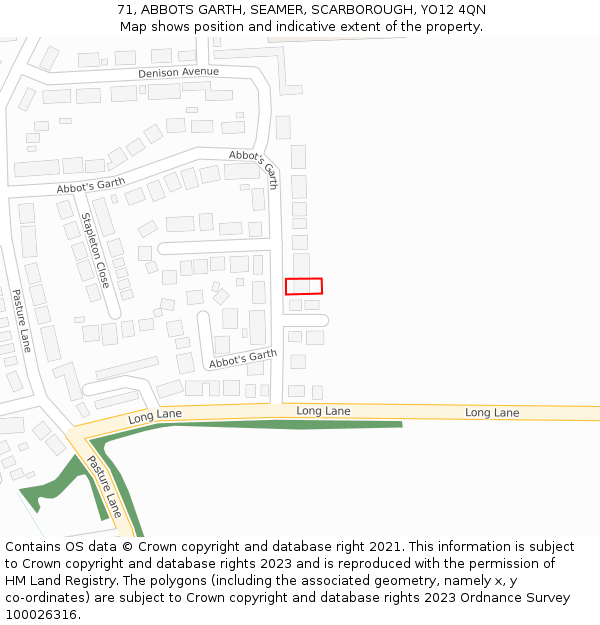 71, ABBOTS GARTH, SEAMER, SCARBOROUGH, YO12 4QN: Location map and indicative extent of plot