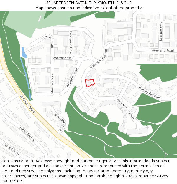 71, ABERDEEN AVENUE, PLYMOUTH, PL5 3UF: Location map and indicative extent of plot