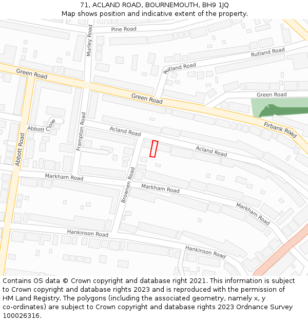 71, ACLAND ROAD, BOURNEMOUTH, BH9 1JQ: Location map and indicative extent of plot