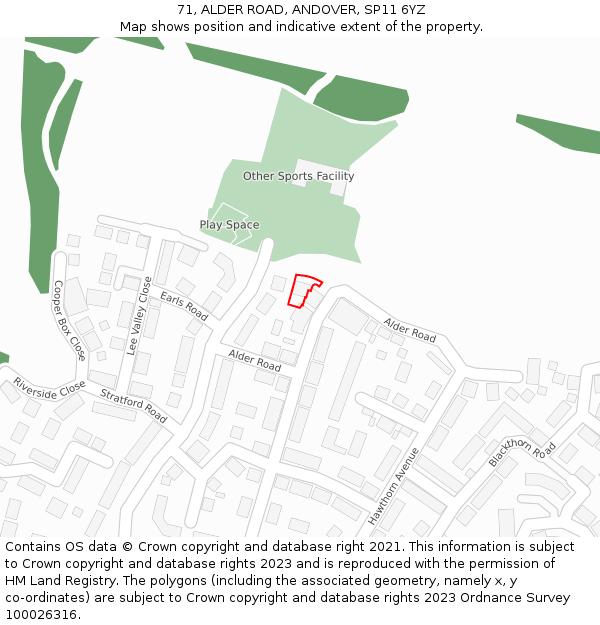 71, ALDER ROAD, ANDOVER, SP11 6YZ: Location map and indicative extent of plot