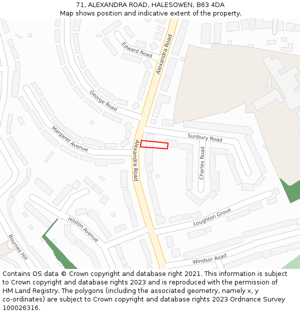 71, ALEXANDRA ROAD, HALESOWEN, B63 4DA: Location map and indicative extent of plot