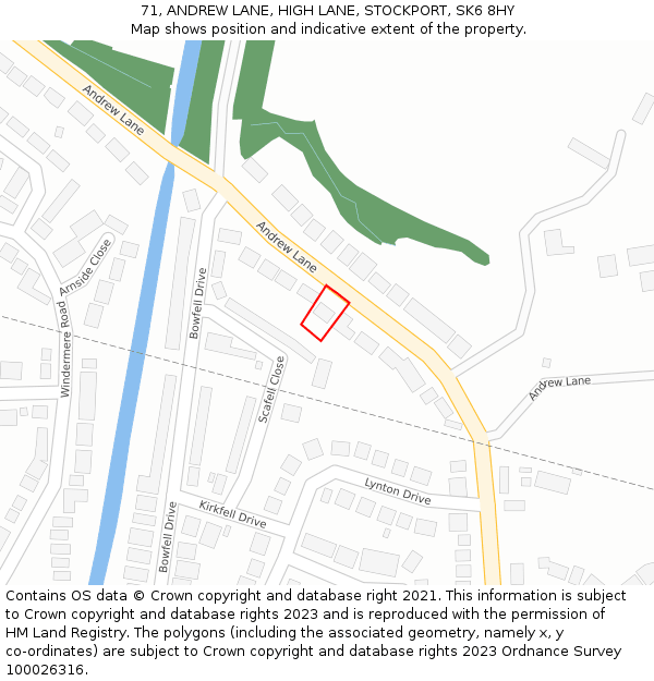 71, ANDREW LANE, HIGH LANE, STOCKPORT, SK6 8HY: Location map and indicative extent of plot