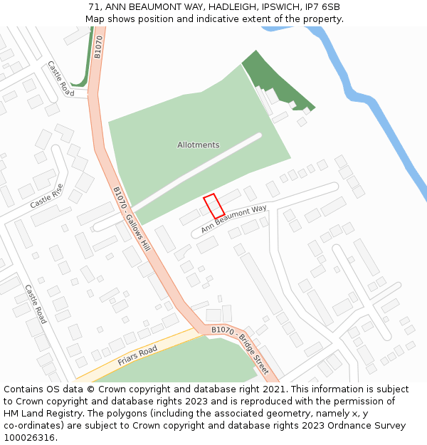 71, ANN BEAUMONT WAY, HADLEIGH, IPSWICH, IP7 6SB: Location map and indicative extent of plot