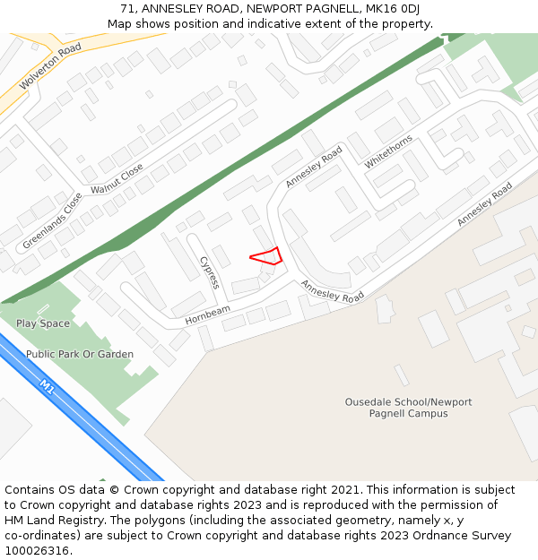 71, ANNESLEY ROAD, NEWPORT PAGNELL, MK16 0DJ: Location map and indicative extent of plot