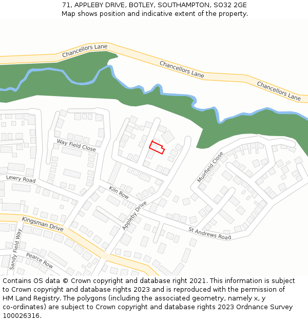 71, APPLEBY DRIVE, BOTLEY, SOUTHAMPTON, SO32 2GE: Location map and indicative extent of plot