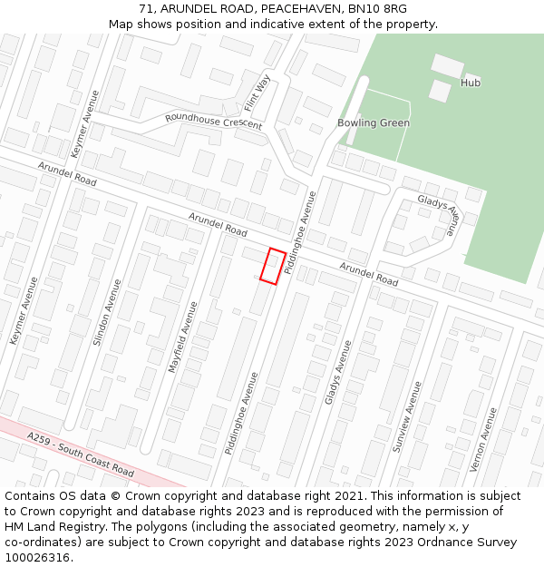 71, ARUNDEL ROAD, PEACEHAVEN, BN10 8RG: Location map and indicative extent of plot