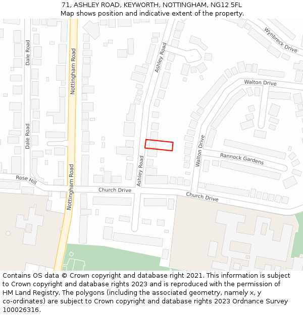 71, ASHLEY ROAD, KEYWORTH, NOTTINGHAM, NG12 5FL: Location map and indicative extent of plot