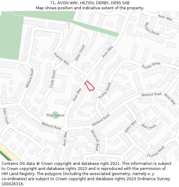 71, AVON WAY, HILTON, DERBY, DE65 5AE: Location map and indicative extent of plot