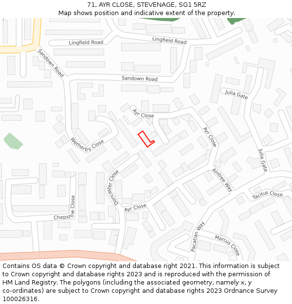 71, AYR CLOSE, STEVENAGE, SG1 5RZ: Location map and indicative extent of plot