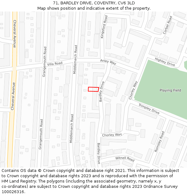 71, BARDLEY DRIVE, COVENTRY, CV6 3LD: Location map and indicative extent of plot