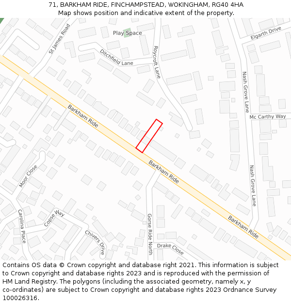 71, BARKHAM RIDE, FINCHAMPSTEAD, WOKINGHAM, RG40 4HA: Location map and indicative extent of plot