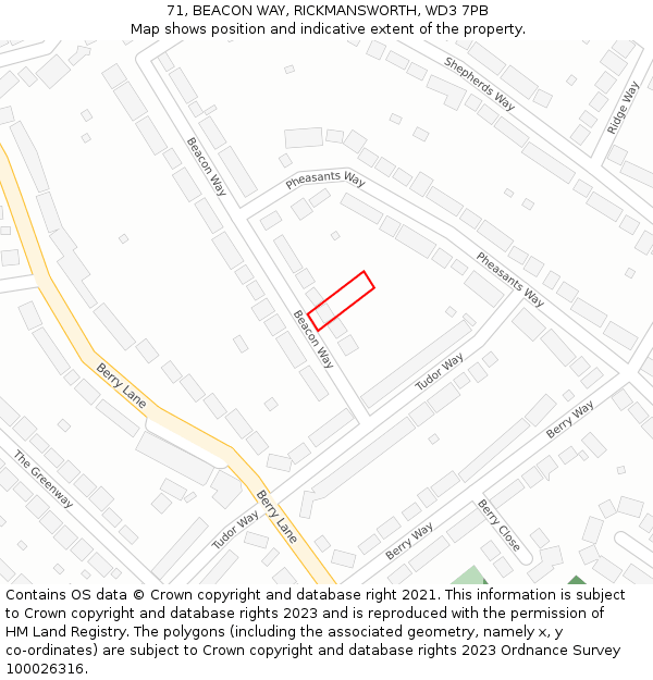 71, BEACON WAY, RICKMANSWORTH, WD3 7PB: Location map and indicative extent of plot
