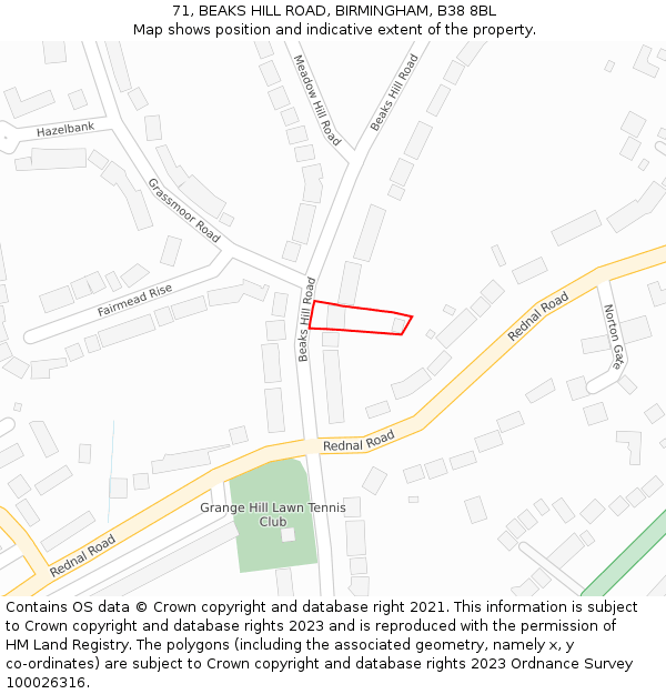 71, BEAKS HILL ROAD, BIRMINGHAM, B38 8BL: Location map and indicative extent of plot