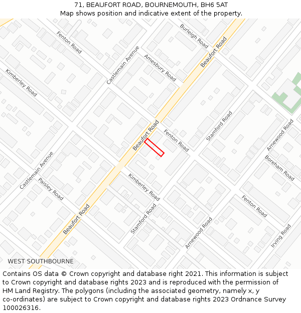 71, BEAUFORT ROAD, BOURNEMOUTH, BH6 5AT: Location map and indicative extent of plot