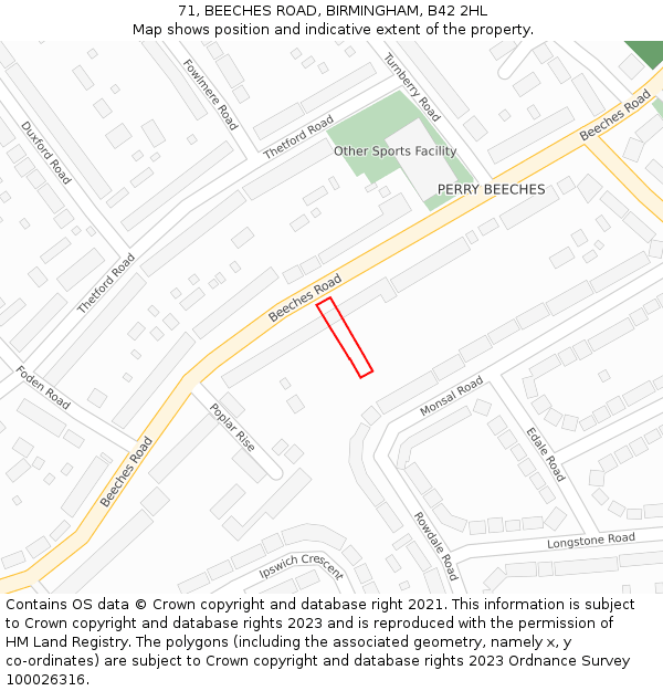 71, BEECHES ROAD, BIRMINGHAM, B42 2HL: Location map and indicative extent of plot