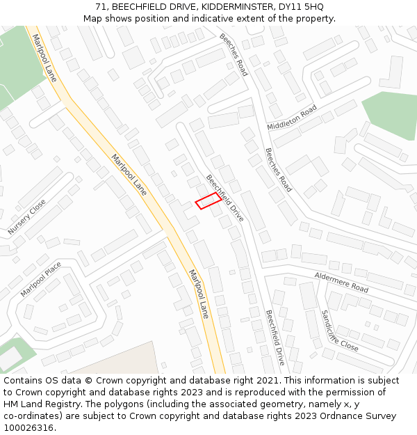 71, BEECHFIELD DRIVE, KIDDERMINSTER, DY11 5HQ: Location map and indicative extent of plot