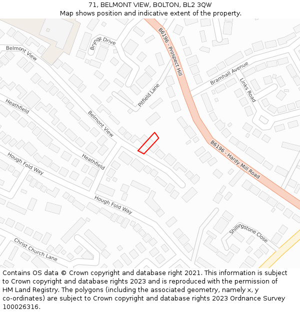 71, BELMONT VIEW, BOLTON, BL2 3QW: Location map and indicative extent of plot