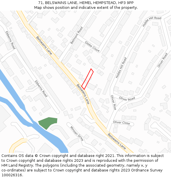 71, BELSWAINS LANE, HEMEL HEMPSTEAD, HP3 9PP: Location map and indicative extent of plot