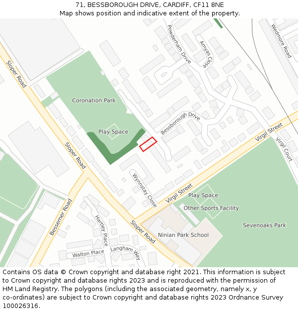 71, BESSBOROUGH DRIVE, CARDIFF, CF11 8NE: Location map and indicative extent of plot