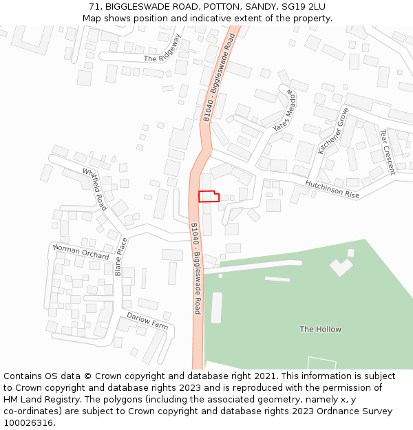 71, BIGGLESWADE ROAD, POTTON, SANDY, SG19 2LU: Location map and indicative extent of plot