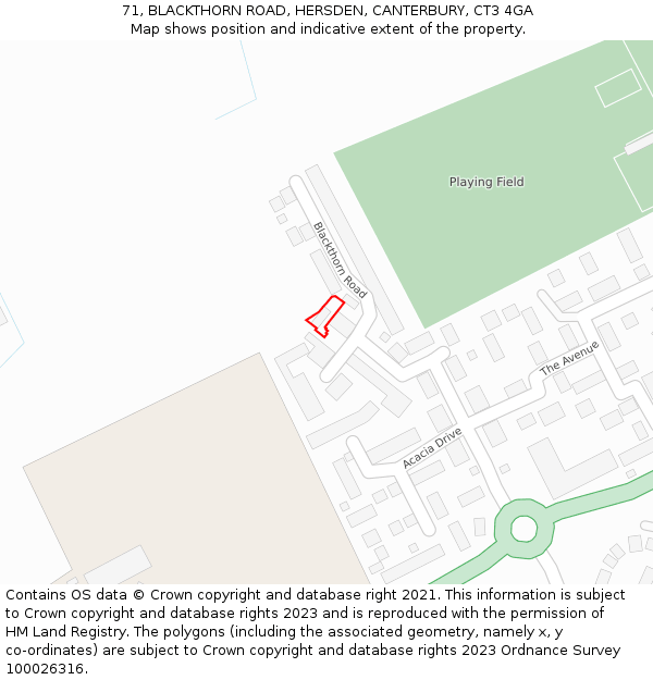 71, BLACKTHORN ROAD, HERSDEN, CANTERBURY, CT3 4GA: Location map and indicative extent of plot