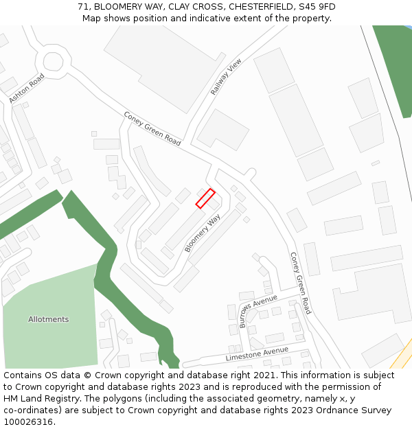 71, BLOOMERY WAY, CLAY CROSS, CHESTERFIELD, S45 9FD: Location map and indicative extent of plot