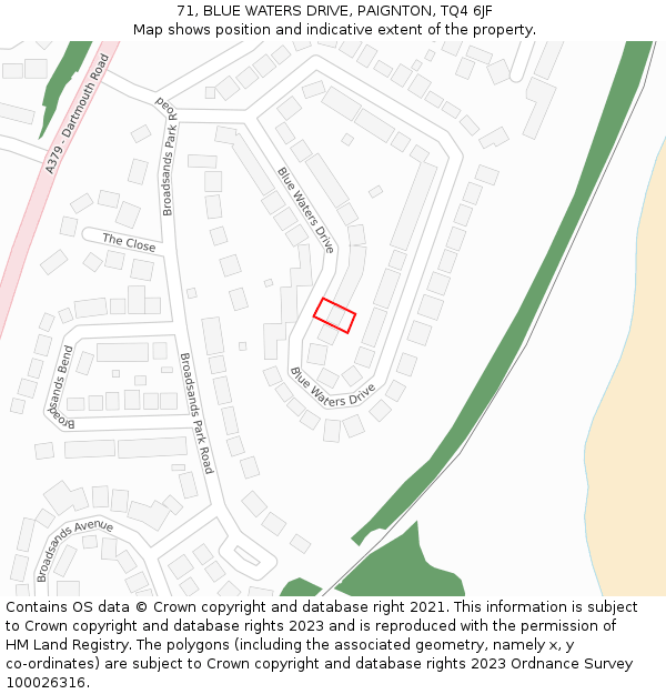 71, BLUE WATERS DRIVE, PAIGNTON, TQ4 6JF: Location map and indicative extent of plot