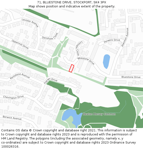 71, BLUESTONE DRIVE, STOCKPORT, SK4 3PX: Location map and indicative extent of plot