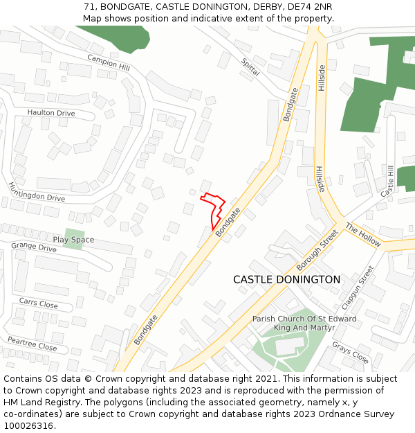 71, BONDGATE, CASTLE DONINGTON, DERBY, DE74 2NR: Location map and indicative extent of plot