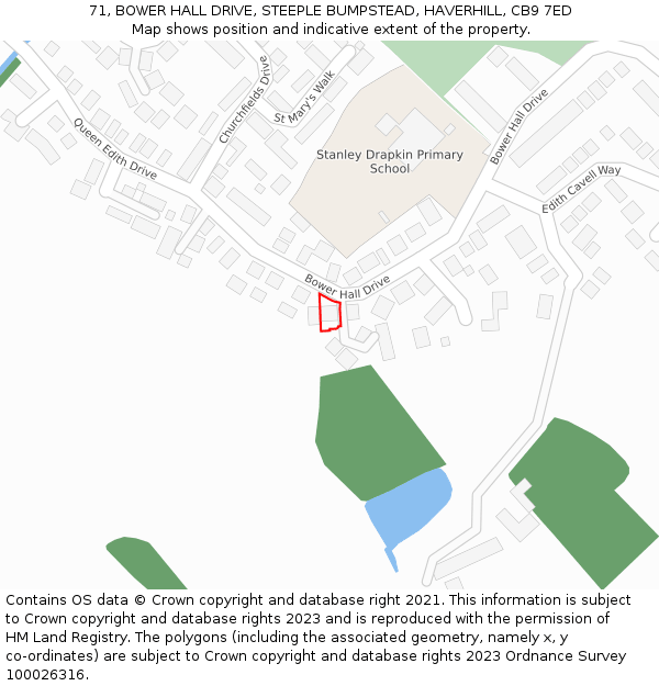 71, BOWER HALL DRIVE, STEEPLE BUMPSTEAD, HAVERHILL, CB9 7ED: Location map and indicative extent of plot