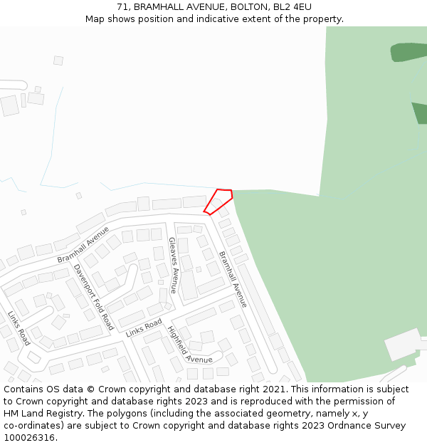 71, BRAMHALL AVENUE, BOLTON, BL2 4EU: Location map and indicative extent of plot