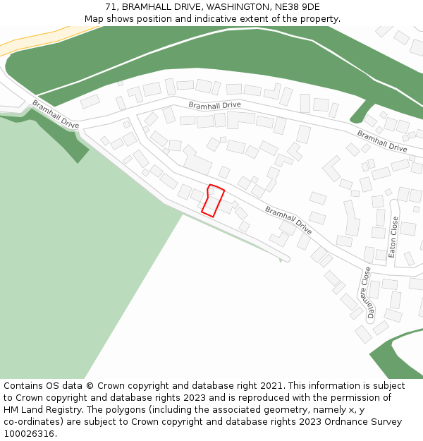 71, BRAMHALL DRIVE, WASHINGTON, NE38 9DE: Location map and indicative extent of plot