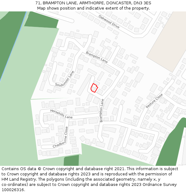 71, BRAMPTON LANE, ARMTHORPE, DONCASTER, DN3 3ES: Location map and indicative extent of plot