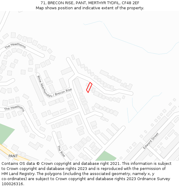 71, BRECON RISE, PANT, MERTHYR TYDFIL, CF48 2EF: Location map and indicative extent of plot