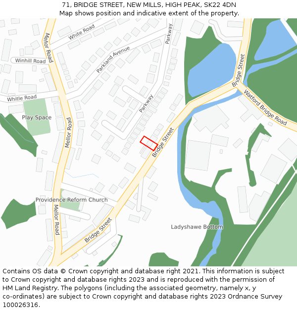 71, BRIDGE STREET, NEW MILLS, HIGH PEAK, SK22 4DN: Location map and indicative extent of plot