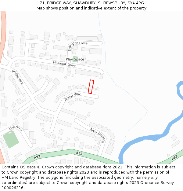 71, BRIDGE WAY, SHAWBURY, SHREWSBURY, SY4 4PG: Location map and indicative extent of plot
