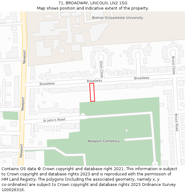 71, BROADWAY, LINCOLN, LN2 1SG: Location map and indicative extent of plot